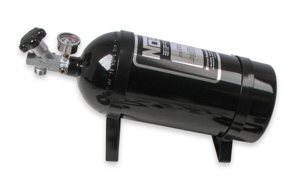 NOS® Nitrous Bottle with Black Finish & Super Hi Flo Valve with Mounting Brackets & Gauge - 10 Second Racing