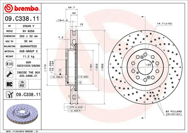 Brembo® (17-21) Type-R Premium UV Coated Front Brake Rotor