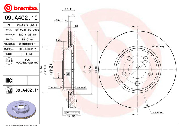 Brembo® (05-23) Mopar 3.5L/3.6L/5.7L Premium UV Coated Brake Rotor (RWD MODELS)