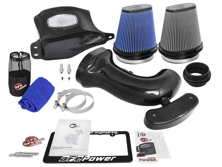 aFe® 52-74201-C - Black Series Momentum™ Aluminum Black Carbon Fiber Cold Air Intake System with Pro 5R and Pro Dry S Gray Filter 