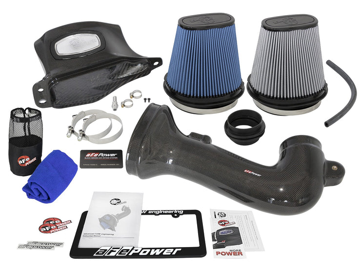 aFe® 52-74202-C - Black Series Momentum™ Aluminum Black Carbon Fiber Cold Air Intake System with Pro 5R and Pro Dry S Gray Filter 