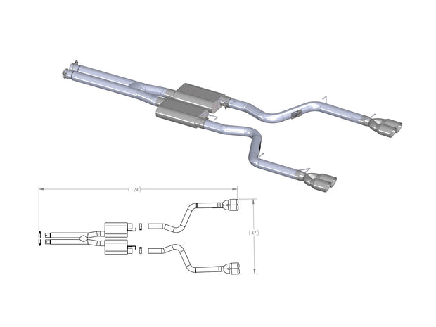 aFe® 49-42017 - Mach Force XP™ 409 SS Cat-Back Exhaust System with Quad Rear Exit 