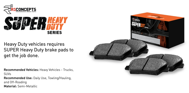 R1 Concepts® (15-23) Mustang GT Super Heavy Duty Series Rear Brake Pads (4-PISTON FRONT CALIPERS)