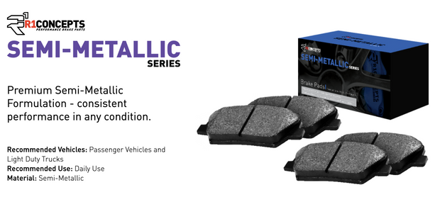R1 Concepts® (15-23) Mustang GT Semi-Metallic Series Brake Pads (6-PISTON BREMBO FRONT CALIPERS)