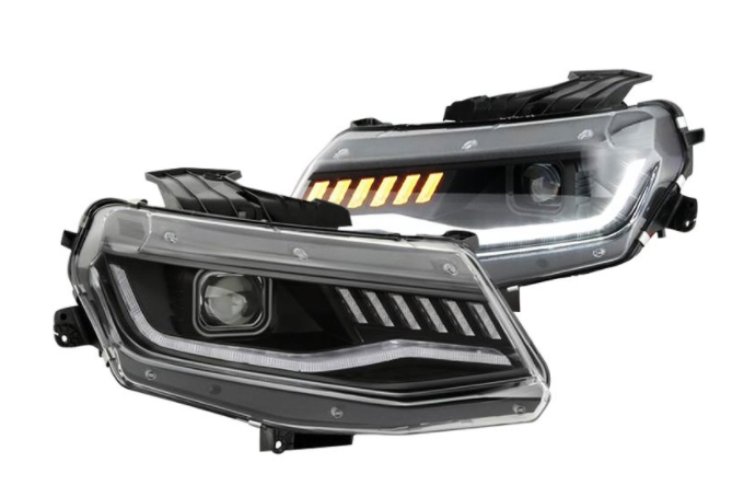 Spyder® (16-18) Camaro 6th Gen Black LED DRL Bar Projector Headlights with Sequential Turn Signal