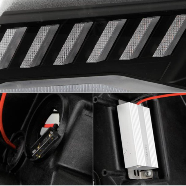 Spyder® (16-18) Camaro 6th Gen Black LED DRL Bar Projector Headlights with Sequential Turn Signal