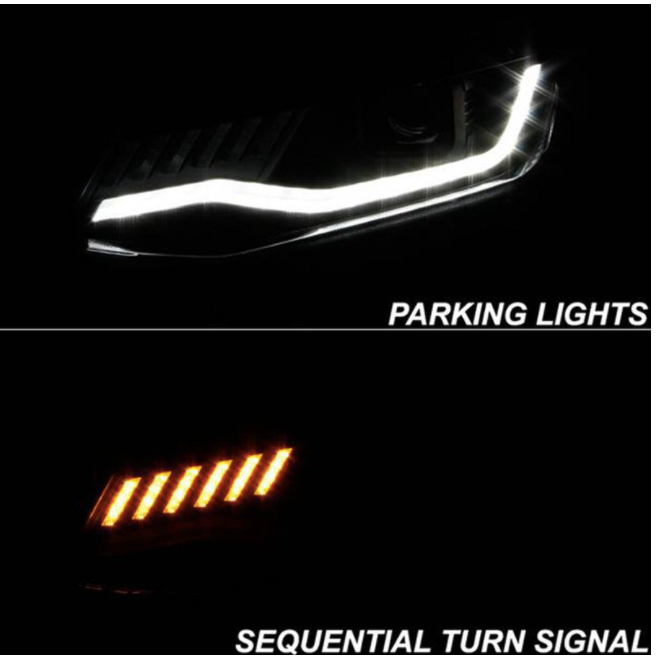 Spyder® (16-18) Camaro 6th Gen Black LED DRL Bar Projector Headlights with Sequential Turn Signal