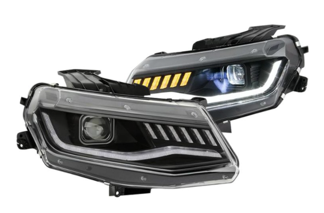 Spyder® (16-18) Camaro 6th Gen Black DRL Bar Projector LED Headlights with Sequential Turn Signal