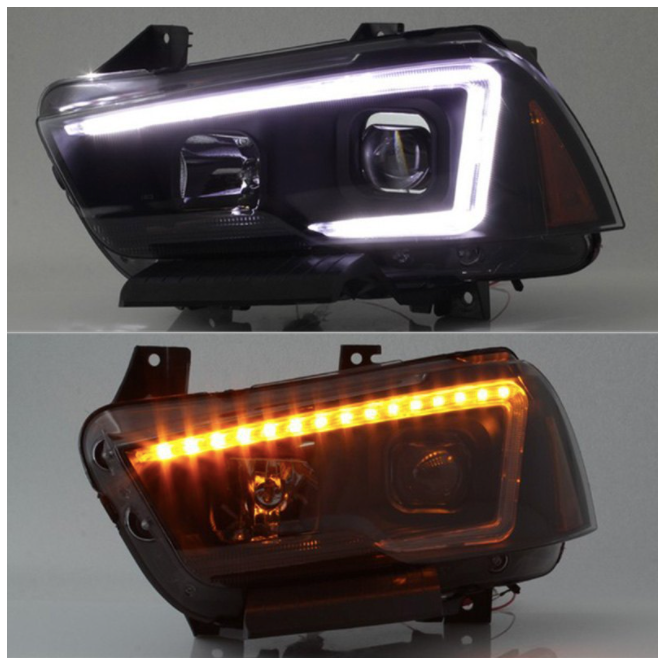 Spyder® (06-14) Charger Black/Smoke LED DRL Bar Projector Headlights (HALOGEN)