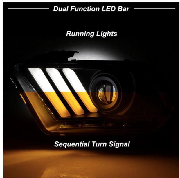 Spyder® (11-14) Mustang Black Sequential LED DRL Bar Projector Headlights (HID/Xenon)