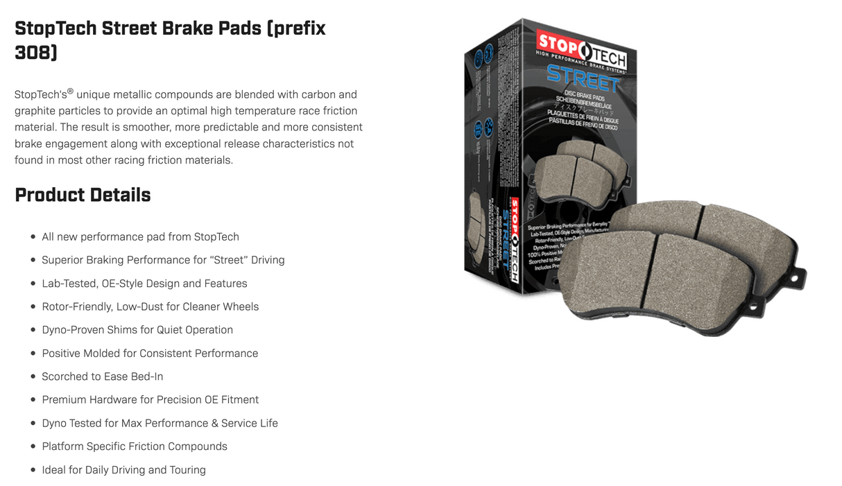 Stoptech® (07-18) Audi A4/A5/S4/S5 Street Performance Brake Pads