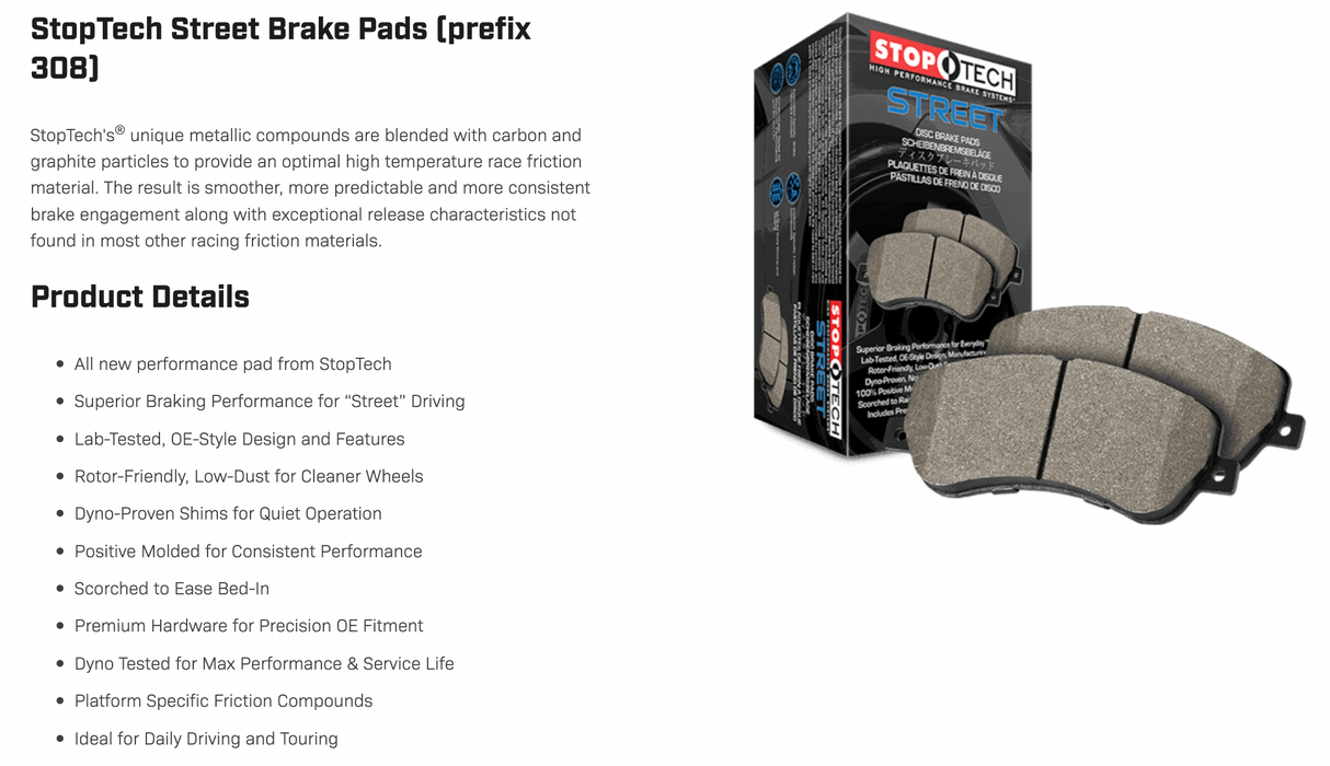 Stoptech® (13-20) Audi S3 Street Performance Brake Pads