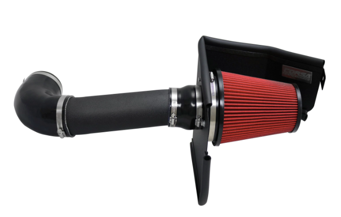 Corsa® 616957-D - APEX Series Shielded Box Steel Wrinkle Black Cold Air Intake System with DryFlow 3D Red Filter 
